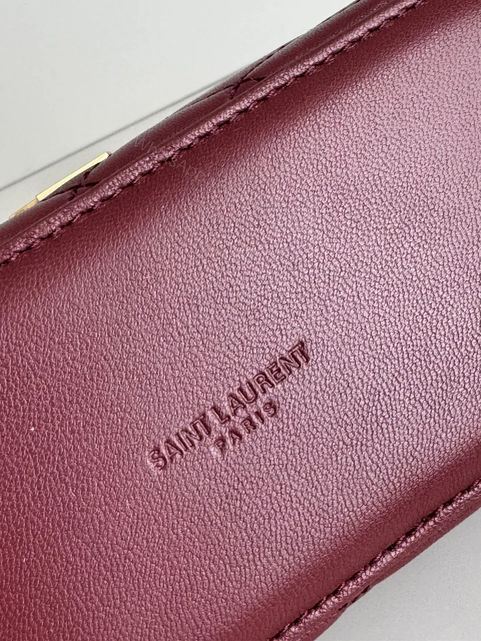 View 6 of Burgundy Quilted Leather Bag with Gold Hardware, Compact Style