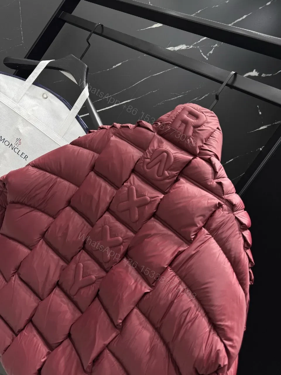 View 8 of Burgundy Quilted Puffer Jacket: Rich Texture, Warmth