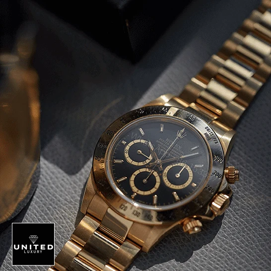 View 7 of Rolex Daytona Cosmograph Yellow Gold Black Dial 16528 Oyster Replica