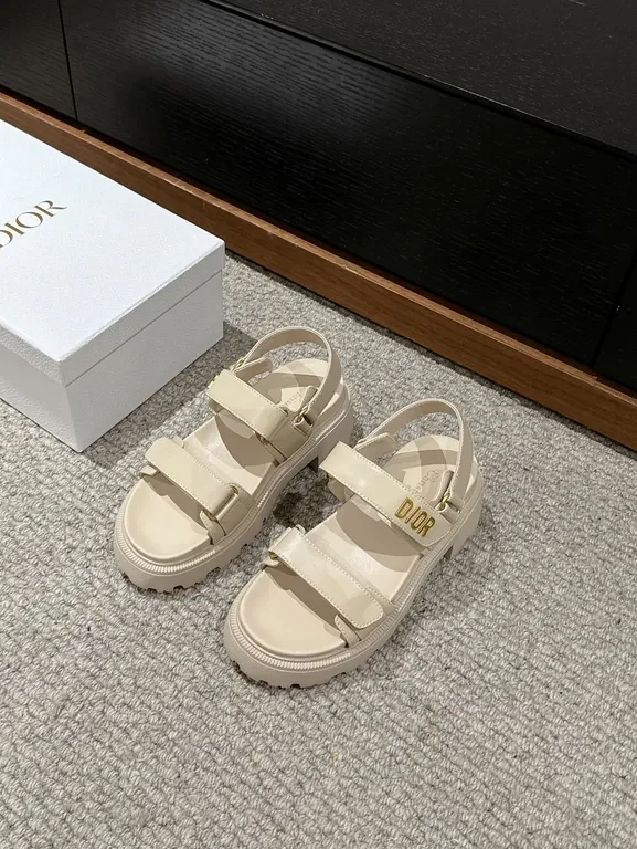Bold Dior-Inspired Leather Sandals with Gold Branding — view 1