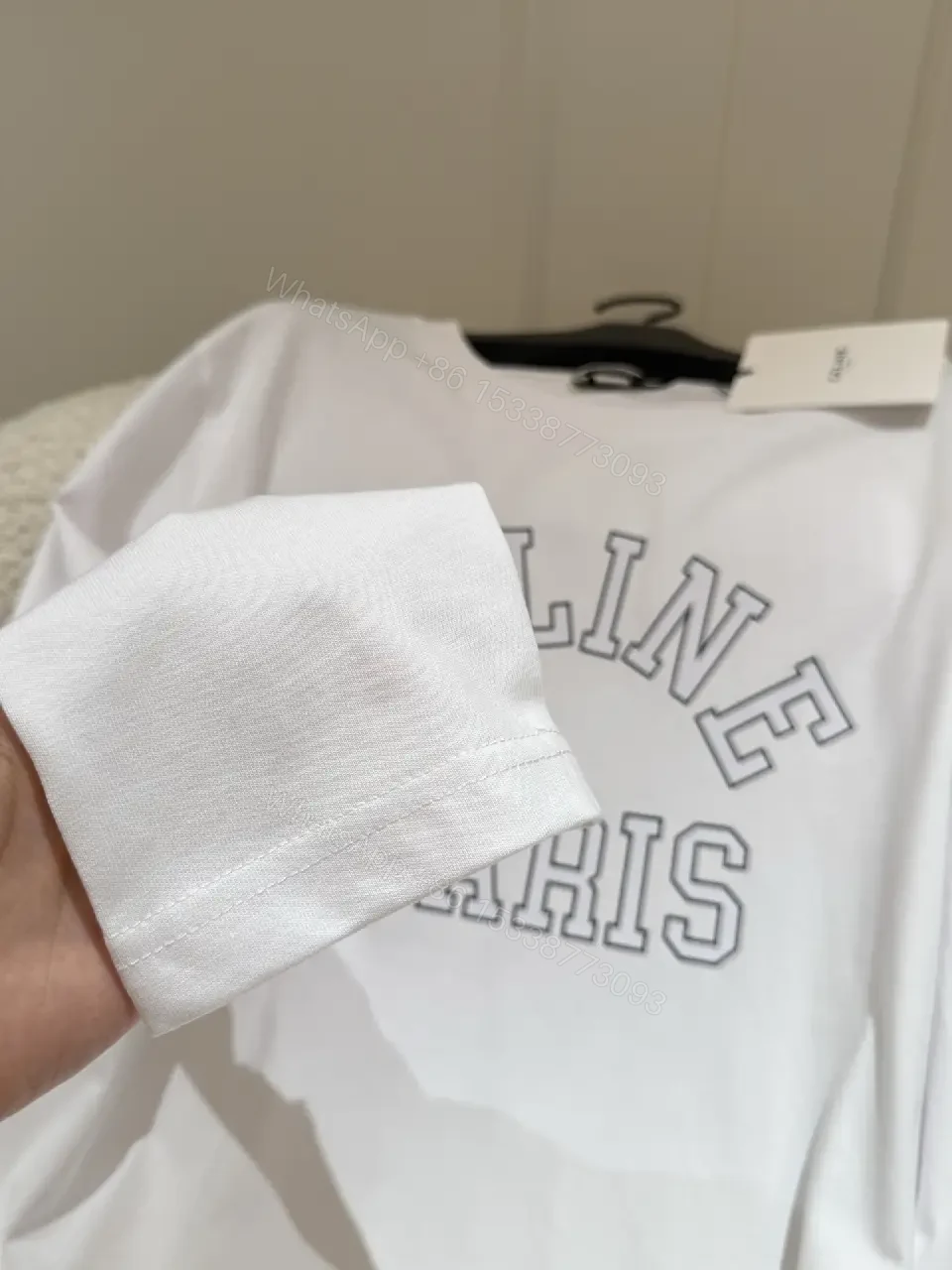 View 7 of White cotton long-sleeve T-shirt with Paris print for everyday luxury