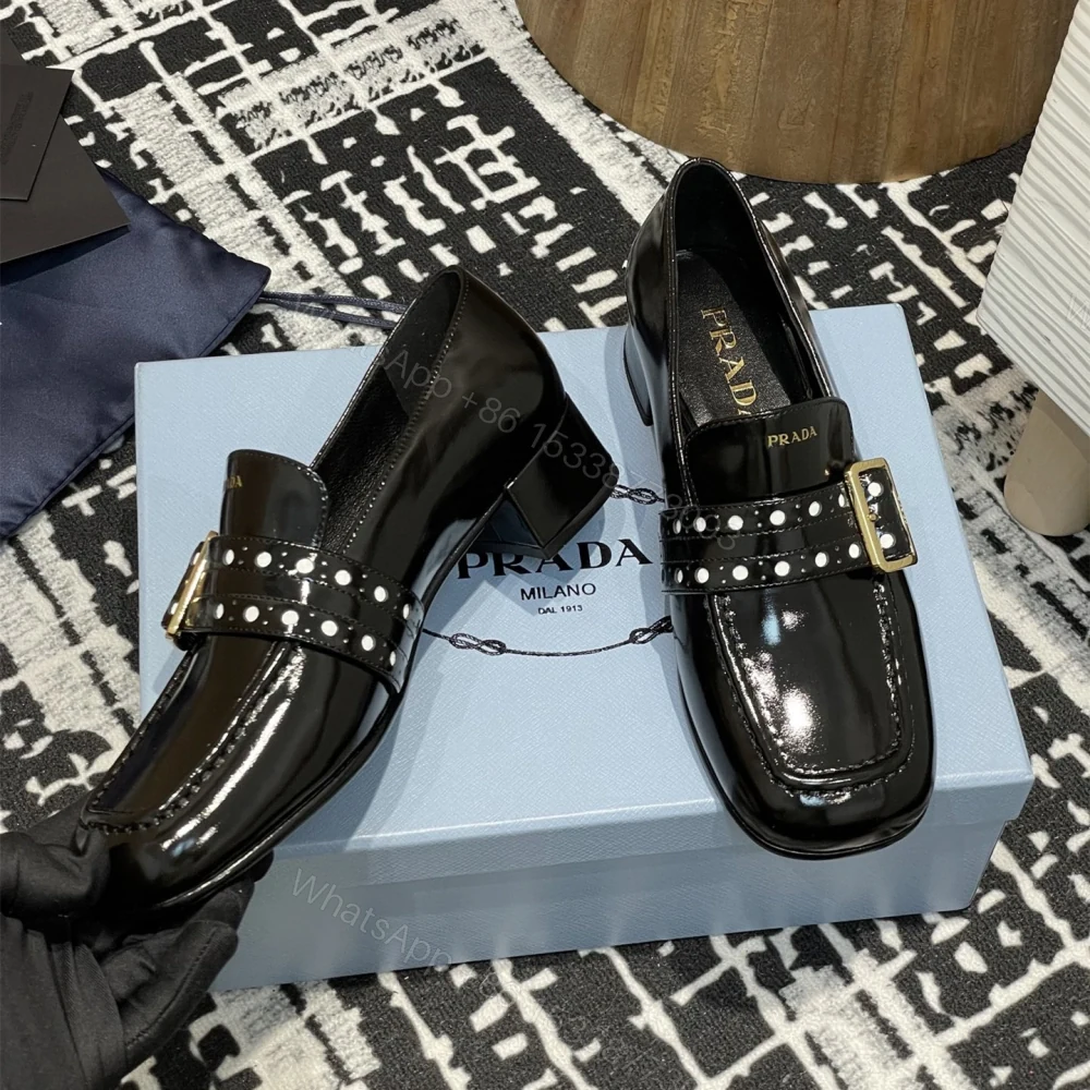 View 4 of 高仿Prada*1D831M方頭套腳樂福鞋3.5CM漆皮黑色免檢版