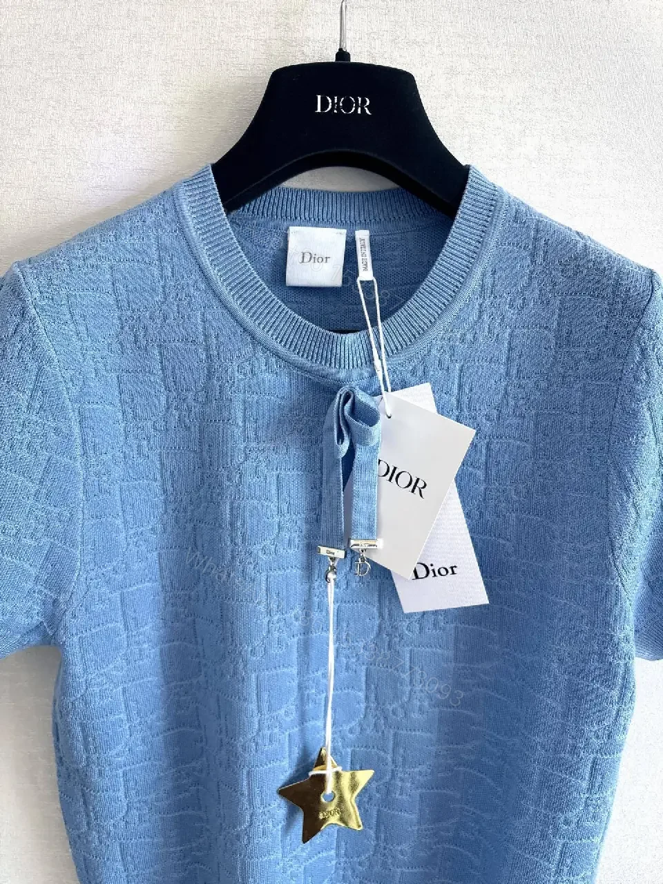 View 7 of Light-Blue Textured Knit Crewneck - Subtle Designer Pattern
