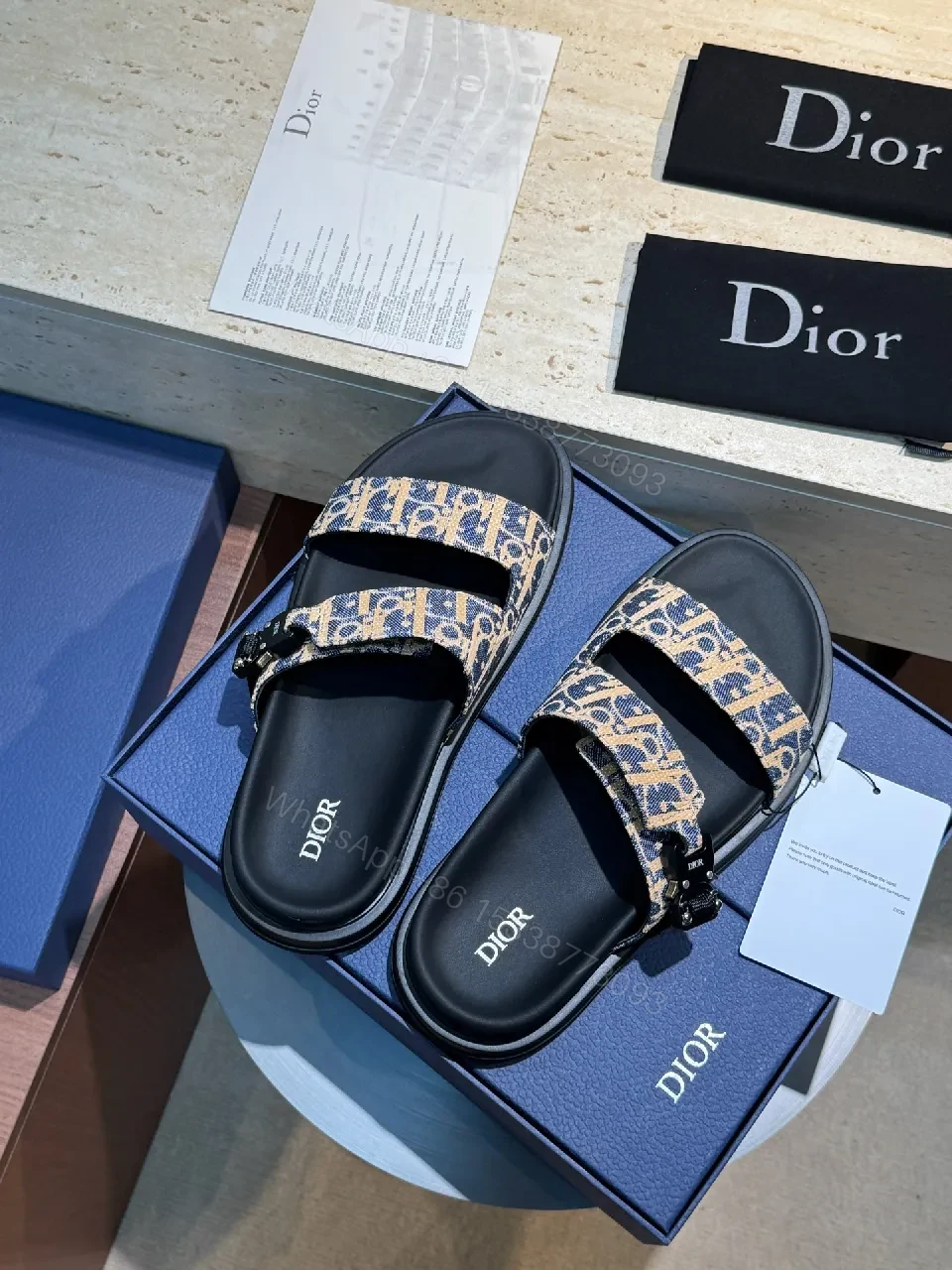 View 2 of Tan Monogram Sandals: Cushioned Straps, Adjustable, Casual Luxury