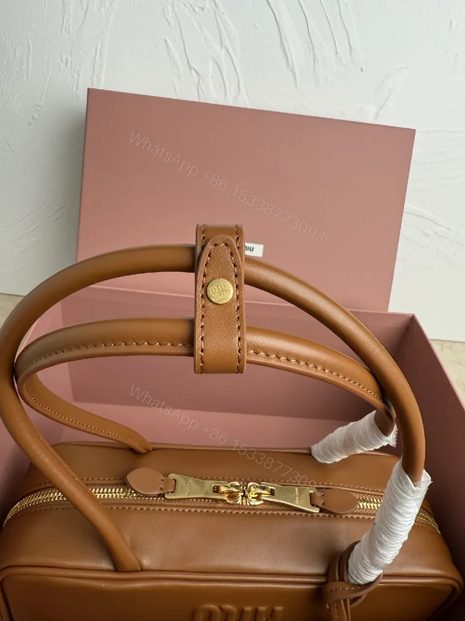 View 8 of Tan Leather Structured Crossbody: Modern Craftsmanship