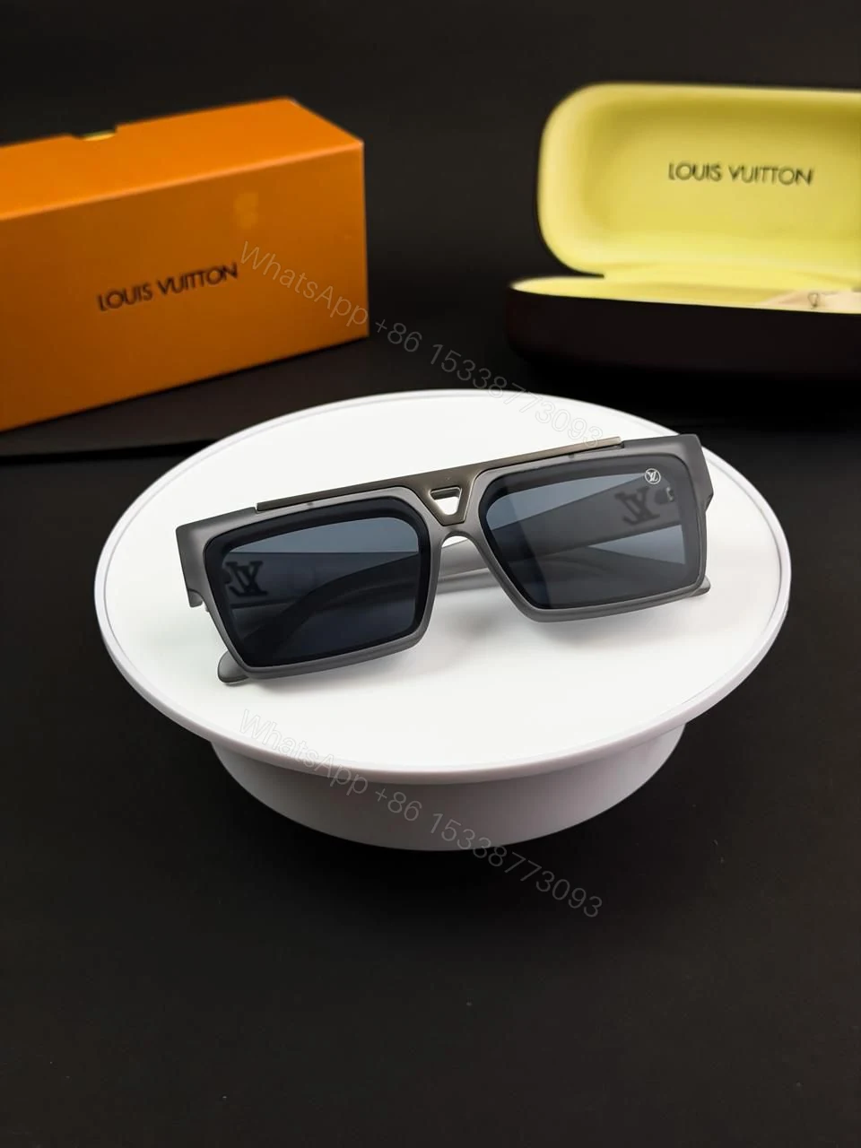 View 2 of Louis Vuitton Square Unisex Sunglasses Black-Grey