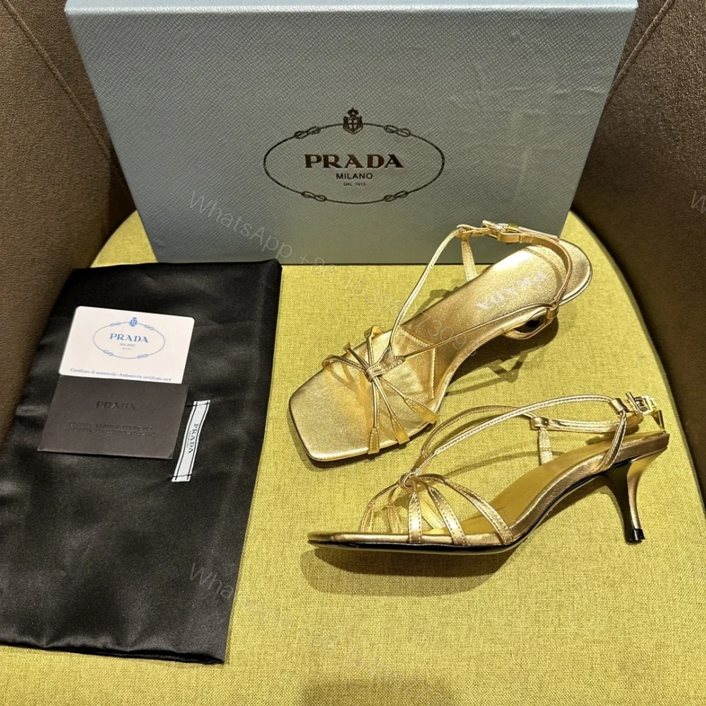 View 4 of 高仿Prada*1X504N方頭一字中踭涼鞋5.5CM金色免檢版