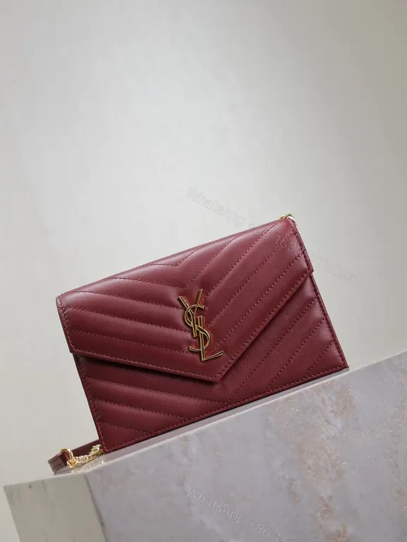 View 3 of Chic Quilted Envelope Bag â€“ Maroon Leather, Gold YSL Hardware