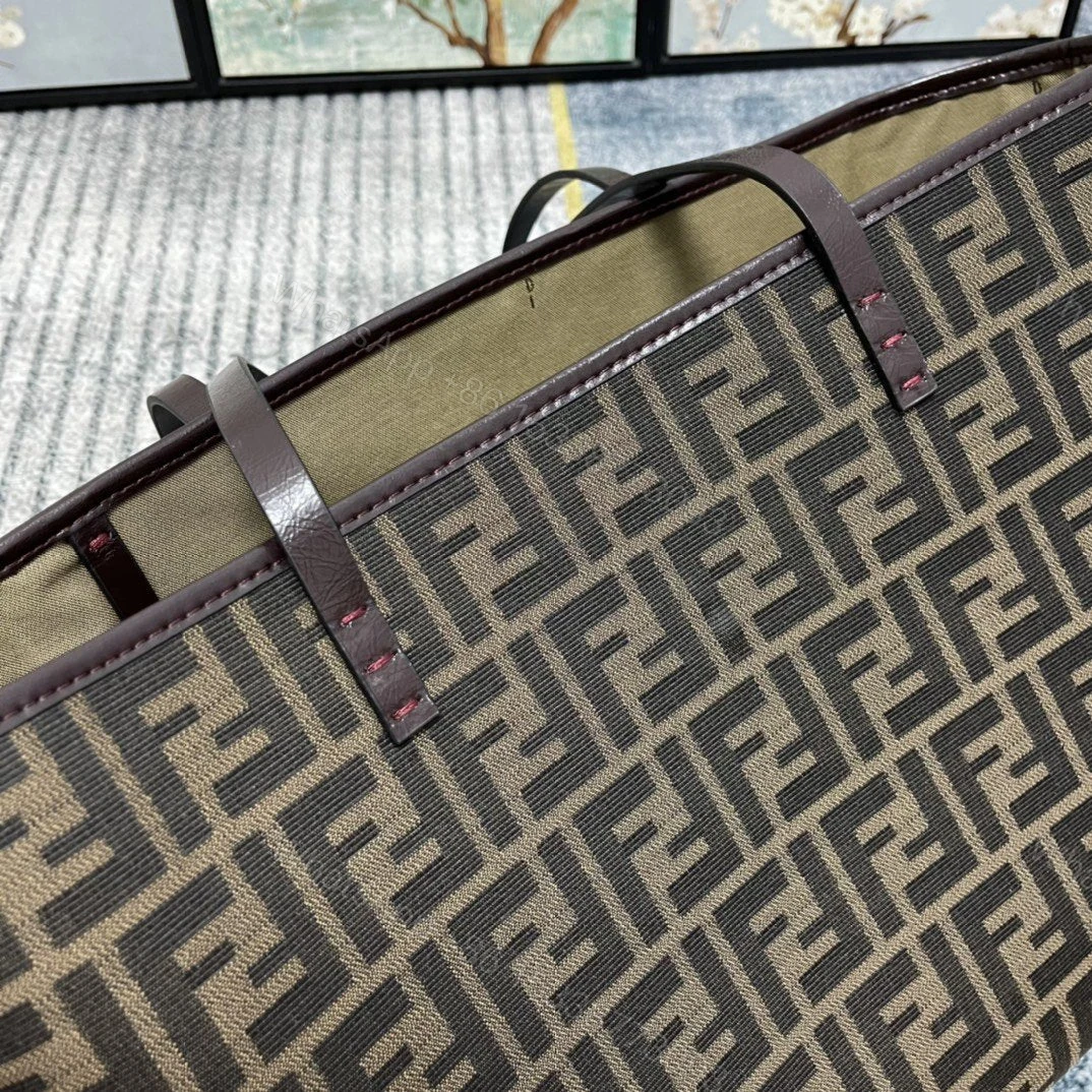 View 2 of Fendi Tobacco Blue Zucca Print Coated Canvas Medium Roll Tote Bag