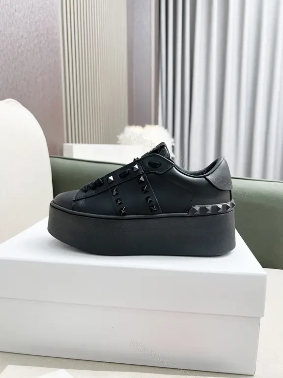 View 4 of Valentino Garavani Black Leather Studded Luxury Sneakers