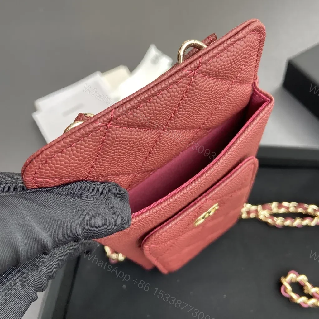 View 6 of Red Quilted Wallet Bag with Gold Chain Strap