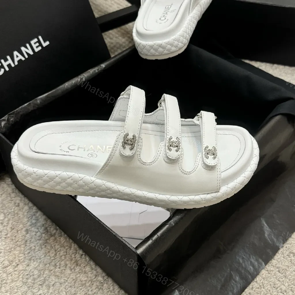 View 5 of White Quilted Sandals with Crystal Hardware - Luxe Comfort Sandals