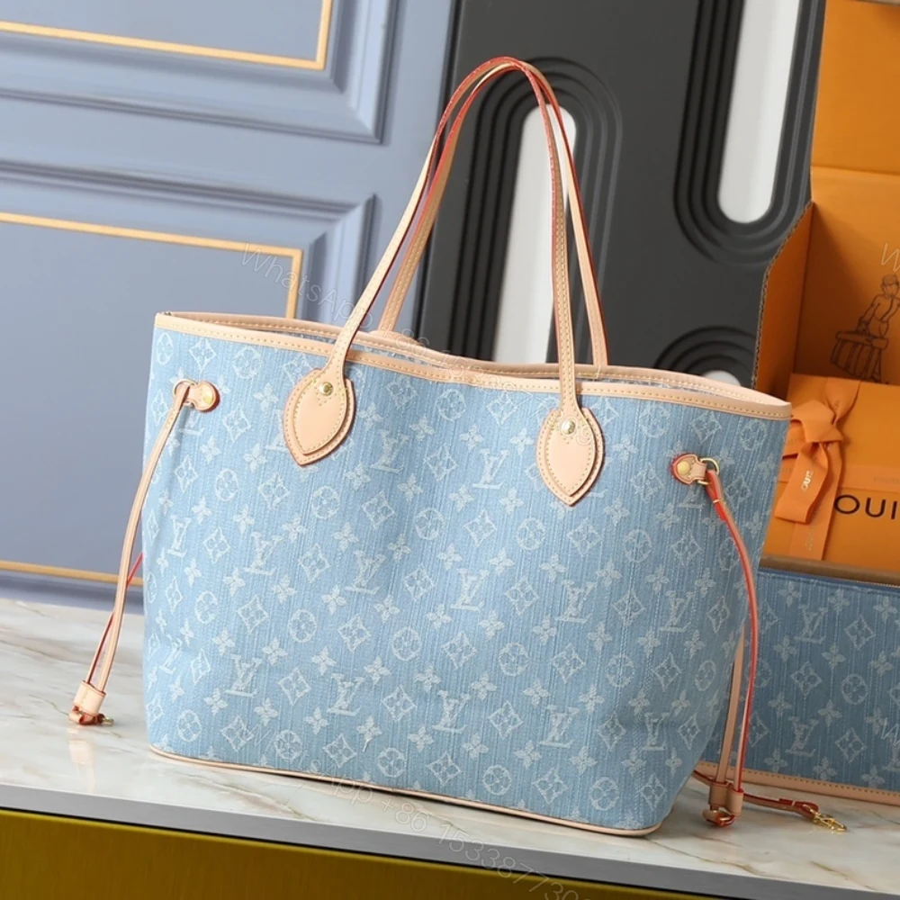 View 4 of Louis Vuitton Neverfull MM Bag Monogram Denim Blue 31Cm