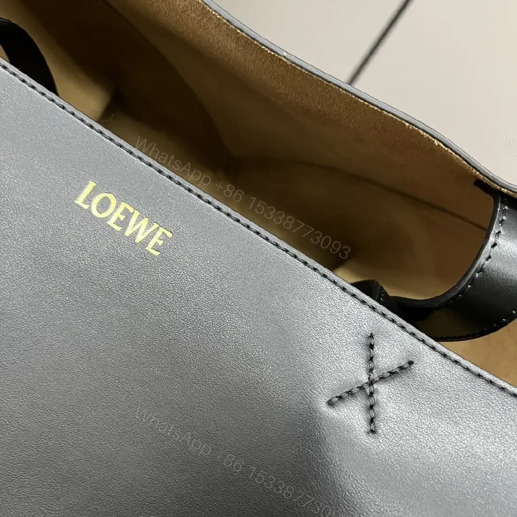 View 10 of Black Leather Structured Tote with Geometric Panels & Gold LOEWE Logo