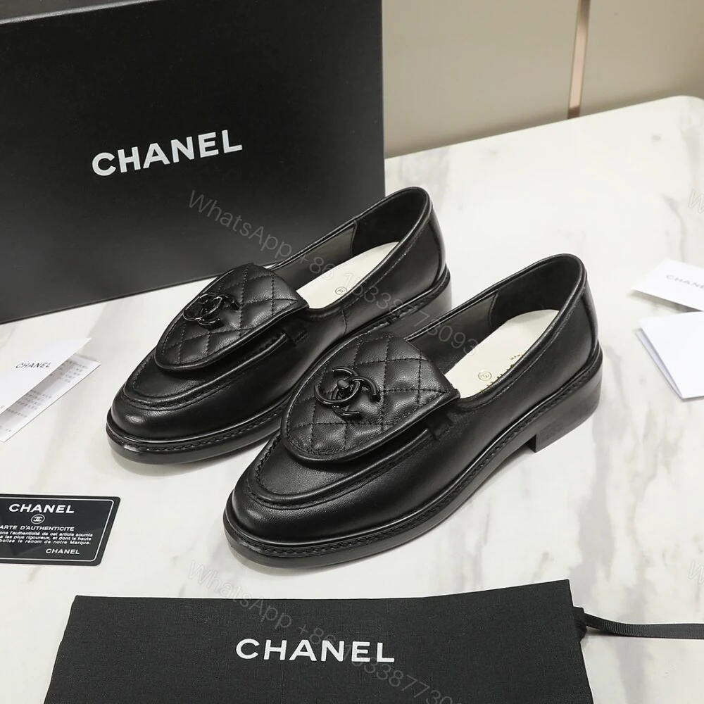View 3 of Chanel CC Nib Turnlock Moccasins Flat Loafers Black