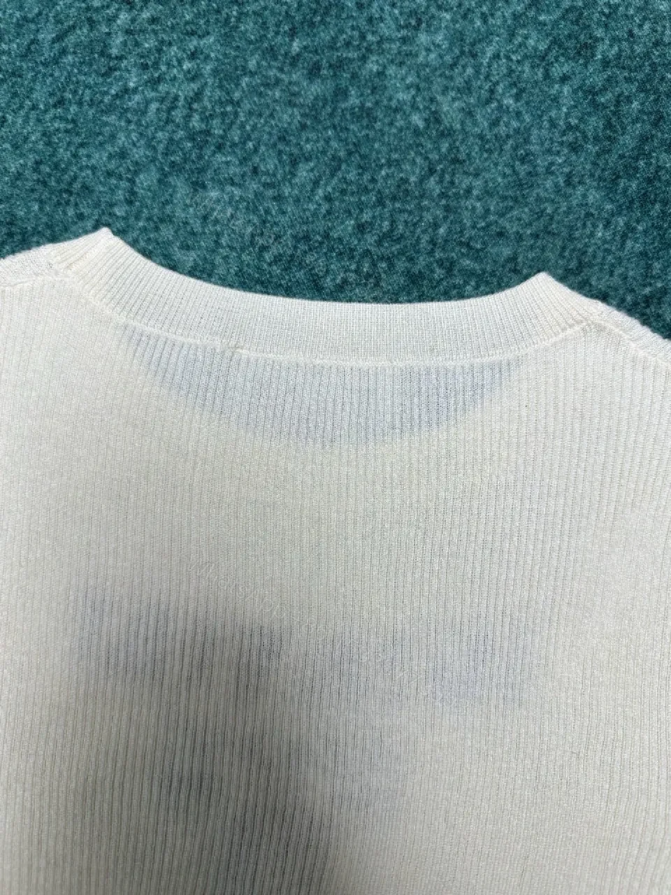 View 5 of Ivory Knit Crewneck Sweater, Subtle Logo, Premium Texture