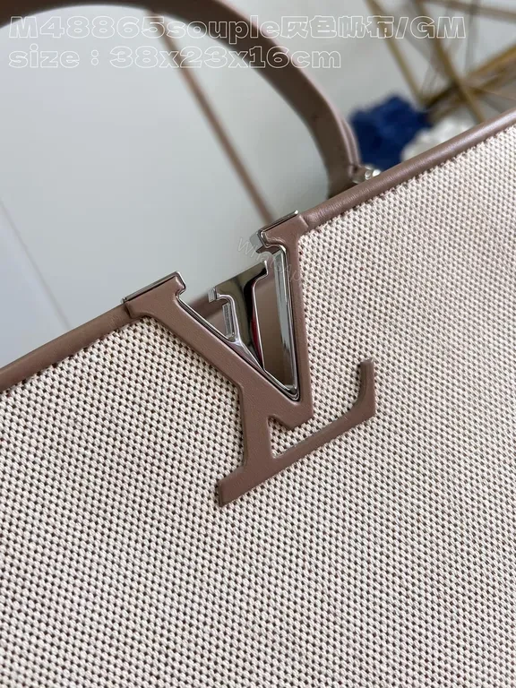 View 3 of Structured Tote: Subtle Luxury Canvas, LV Hardware, Everyday Elegance