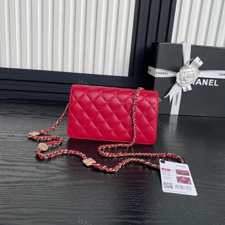 View 9 of Chanel-Style Quilted Flap Bag with Gold Chain (Red)