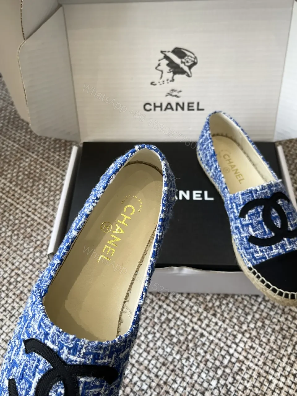 View 8 of Blue Tweed Espadrilles with Logo Accent, Luxury Flat