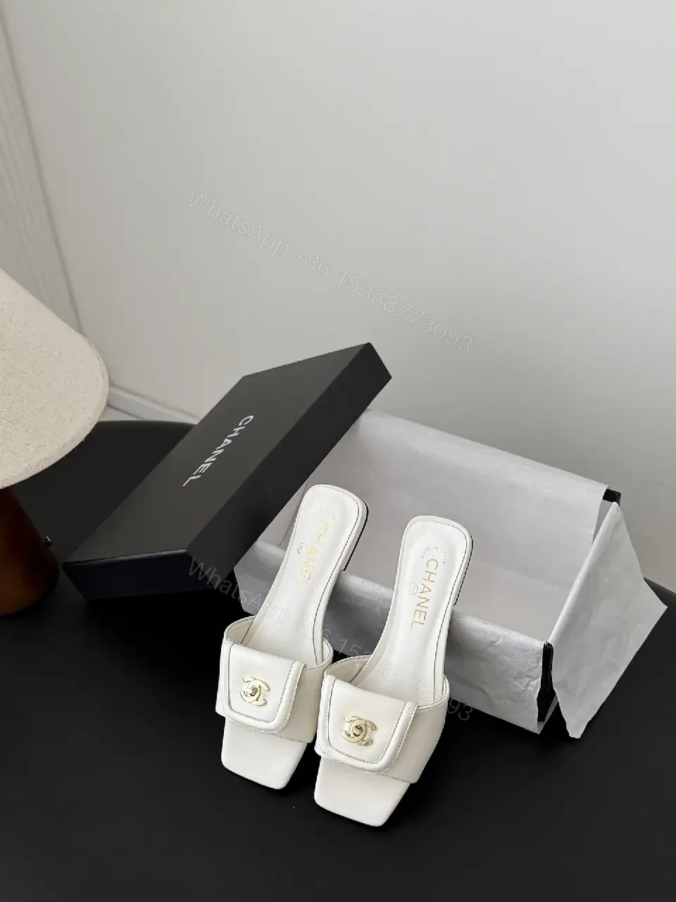 View 3 of White Leather Mule, Minimalist Style, Cushioned Comfort, Square Toe Slide