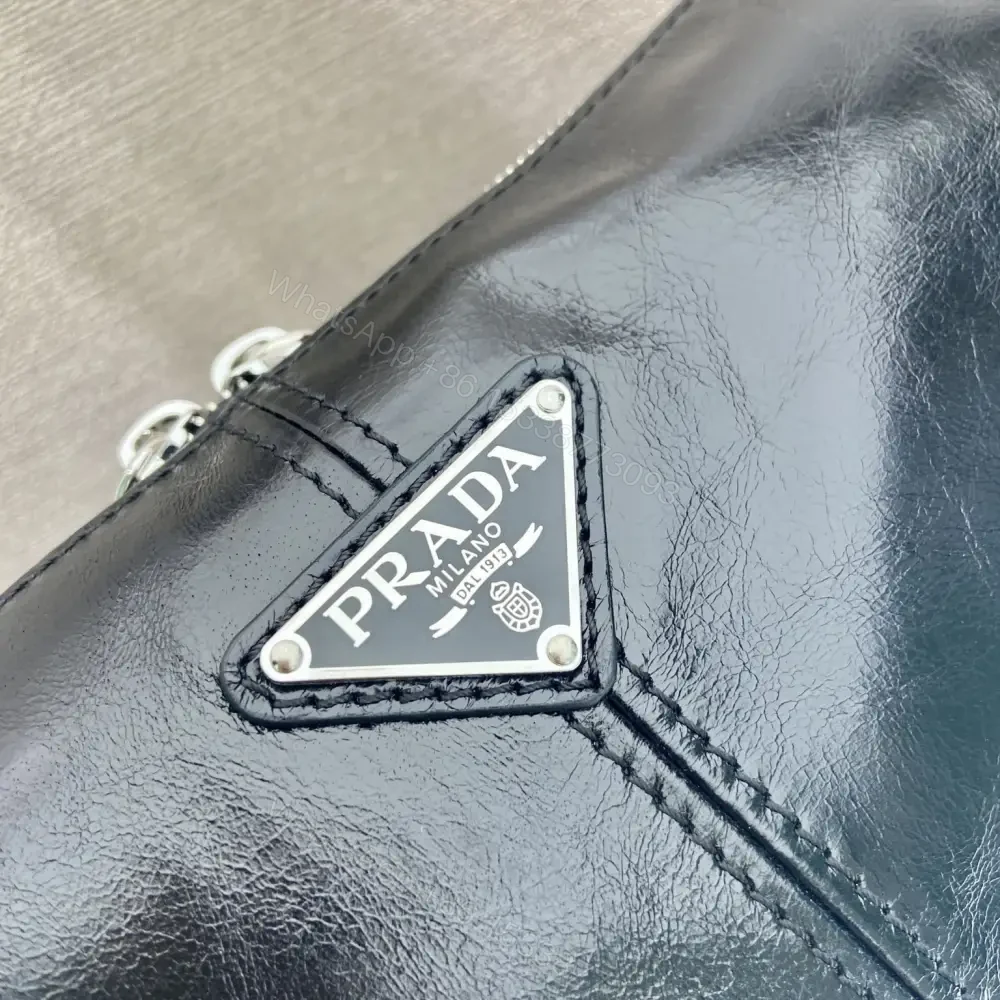 View 7 of 高仿Prada*2VH187小牛蠟皮男士郵差包黑色大號免檢版