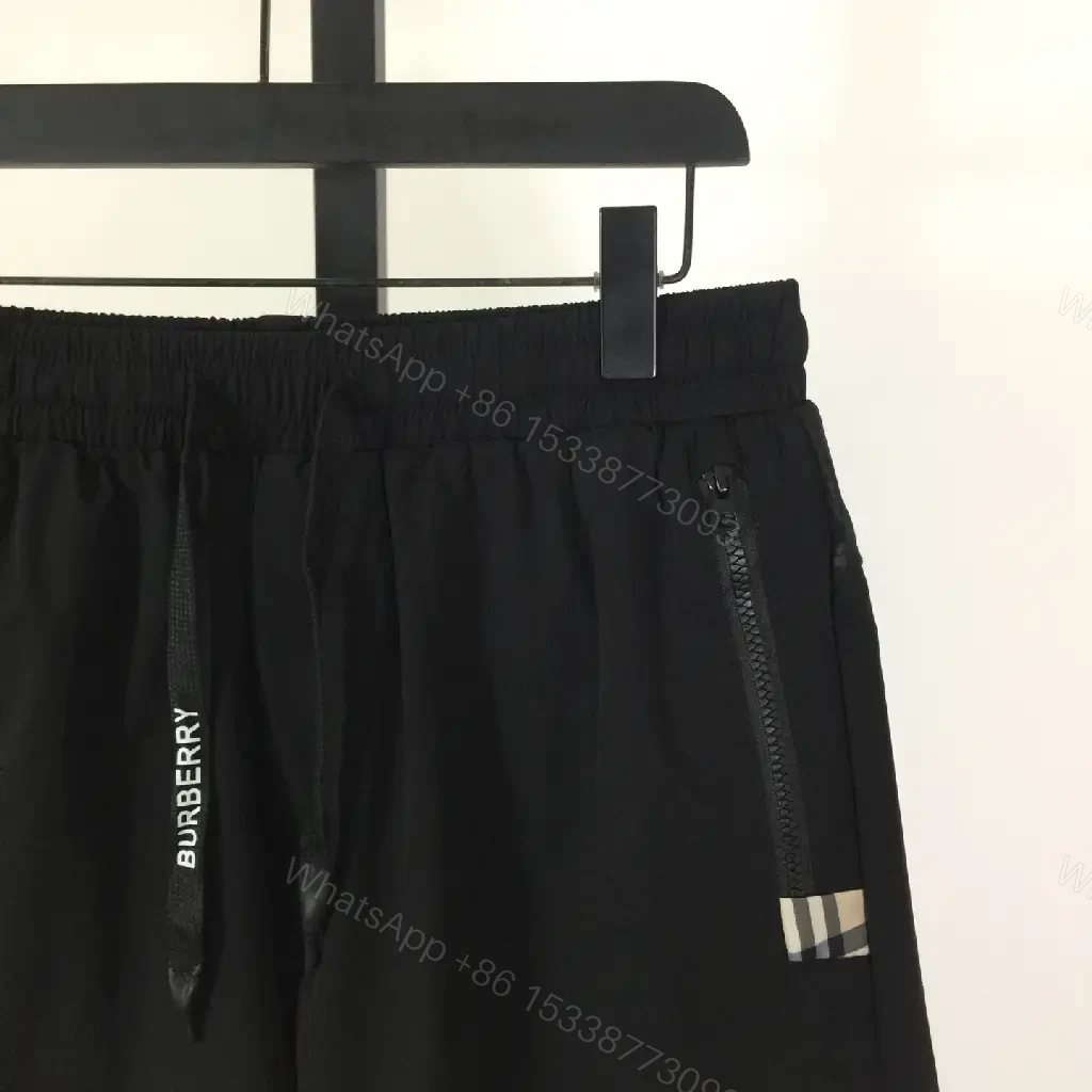 View 5 of Black Nylon Shorts with Burberry Stripes Drawcord Opening