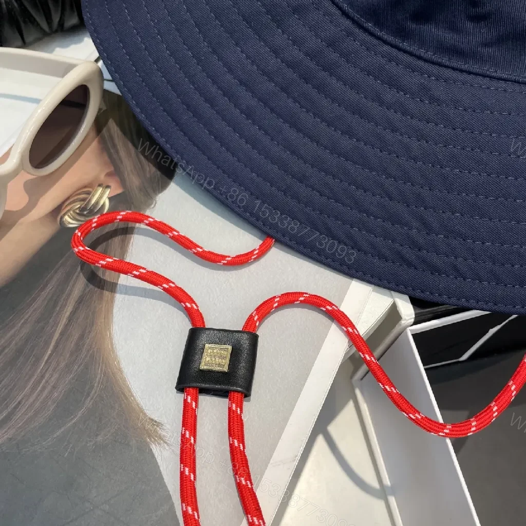 View 3 of Navy Wide-Brim Bucket Hat with Embroidered Logo