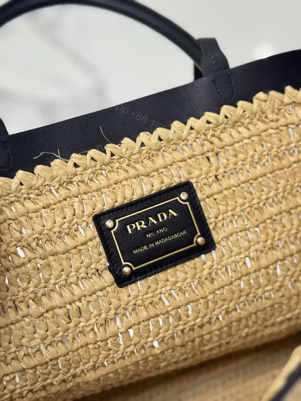 View 4 of Nautical Raffia Tote with Black Leather Trim: Everyday Luxury