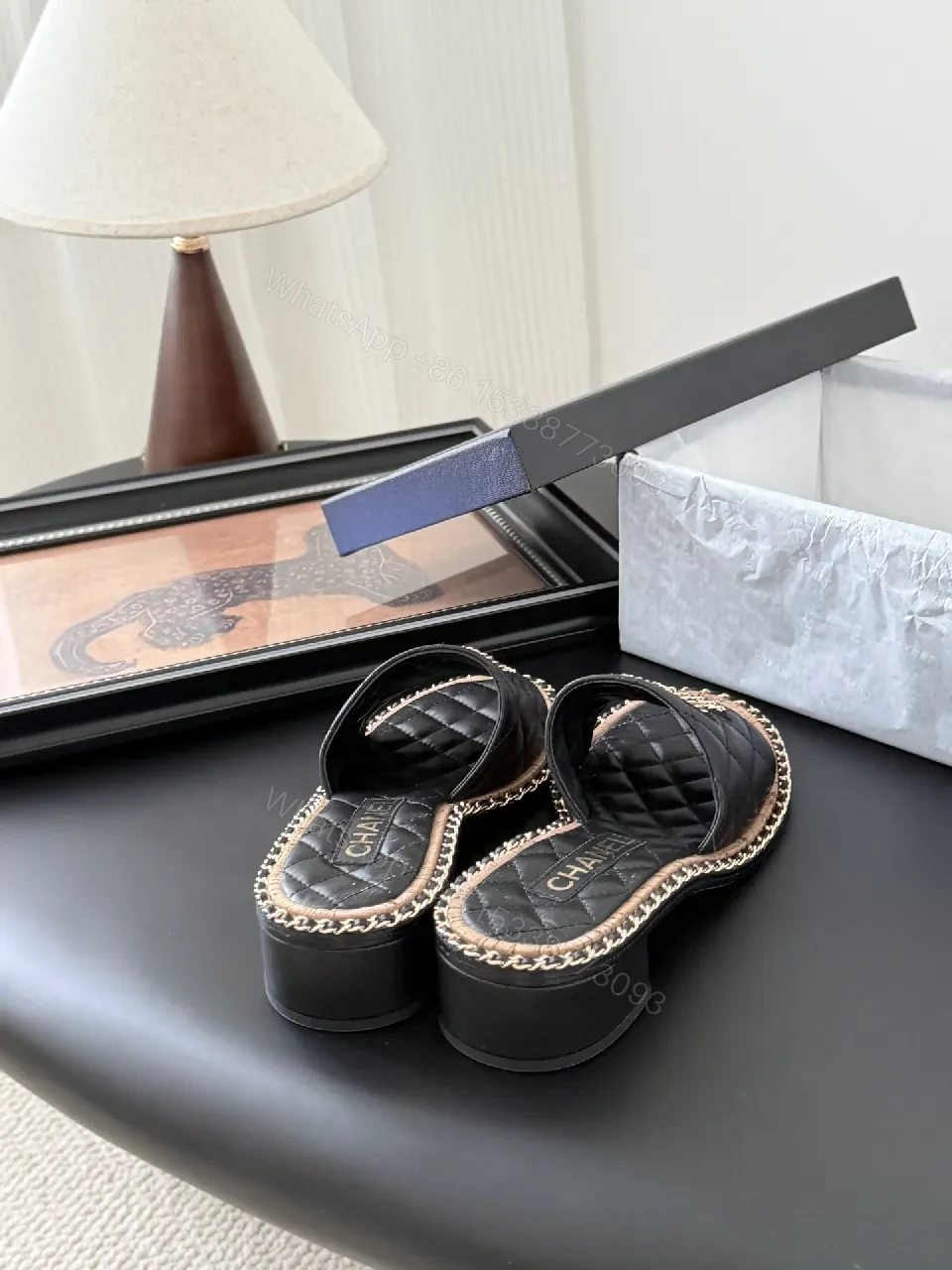 View 8 of Quilted Leather Slide with Signature Detailing