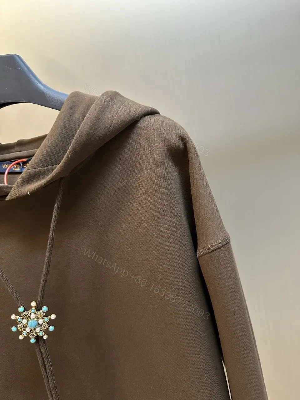 View 8 of Chocolate Cotton Hoodie: Luxe Hardware Minimalist Logo Style Hoodie