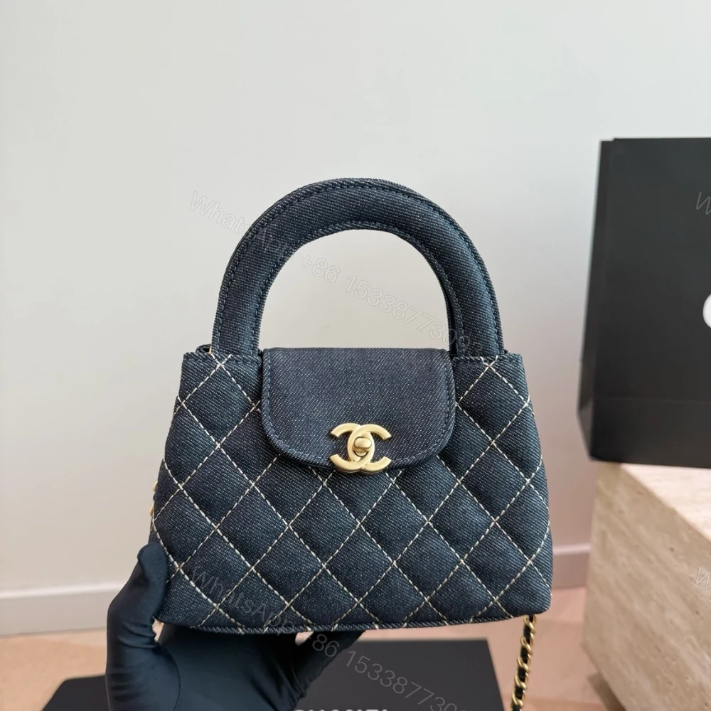 View 2 of Chanel Clutch With Strap Gold Metal Washed Denim Blue 19cm