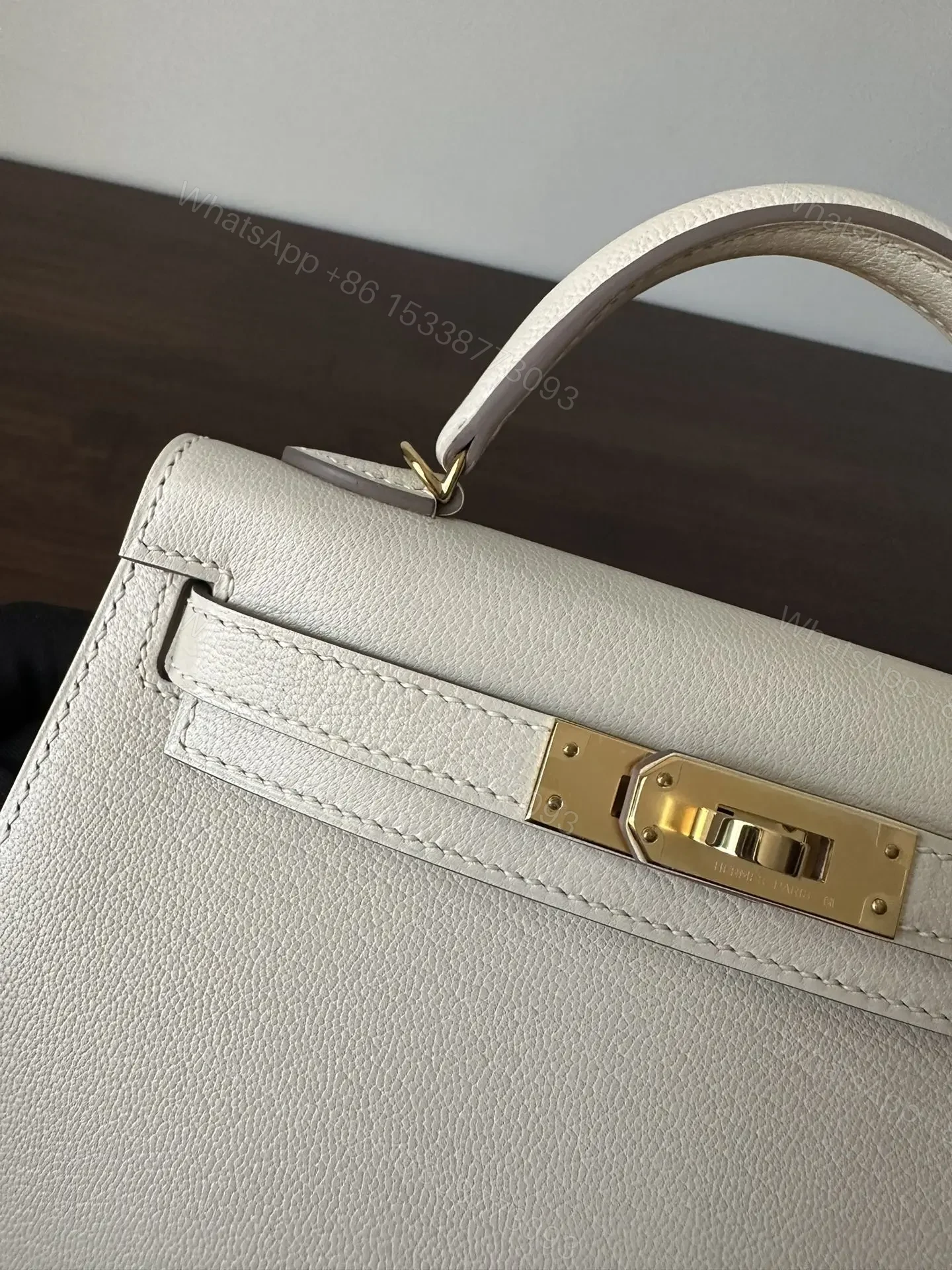 View 5 of HM KELLY MINI 20 WHITE CHEVRE GOLD HARDWARE