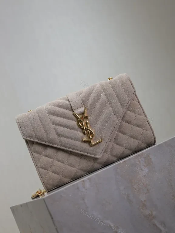 View 2 of Taupe Quilted Luxe Shoulder Bag with YSL Emblem