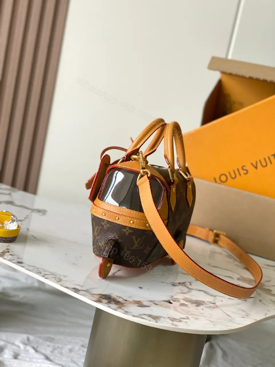 View 2 of Dark Brown LV Monogram Mini Luggage Bag on Wheels