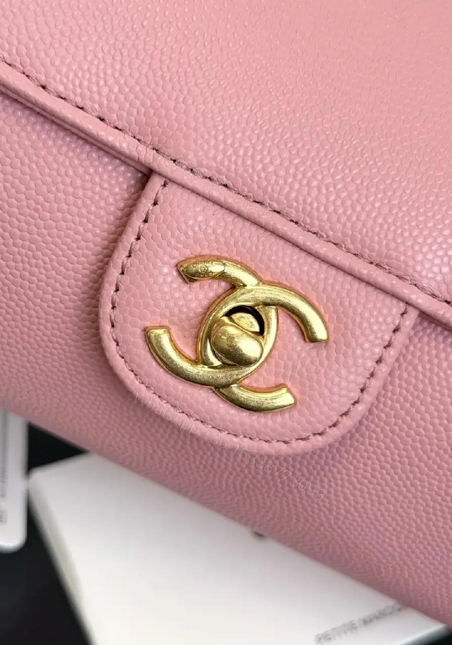 View 8 of Pink Textured Leather Shoulder Bag with Gold Logo Closure (Compact)