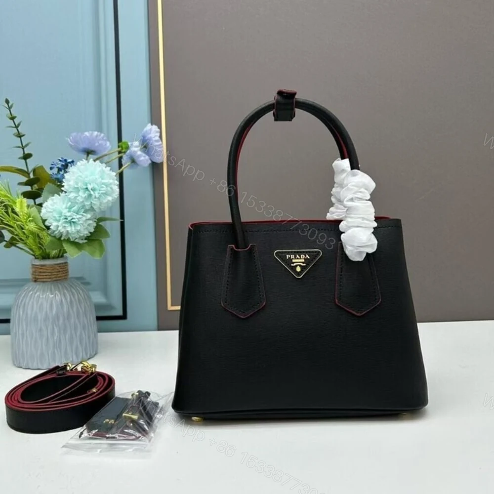 View 2 of Prada Saffiano Cuir Double Small Tote Bag Black 30Cm