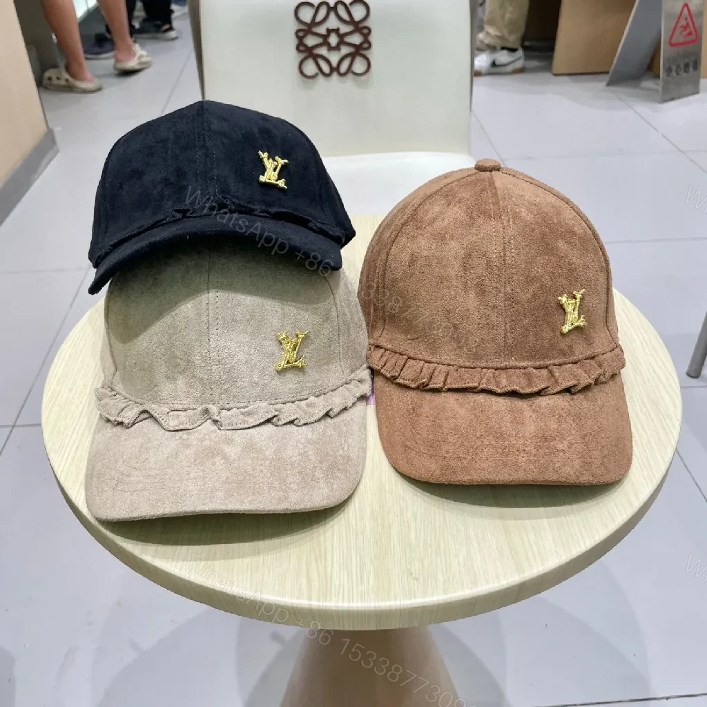 View 7 of Brown Suede Cap with Gold Emblem - Textured Luxury Cap