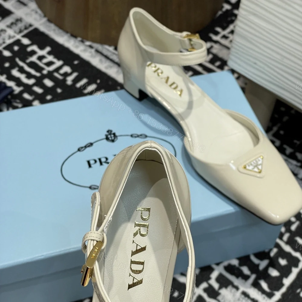 View 5 of 高仿Prada*1l325M方頭粗跟涼鞋3.5CM白色免檢版