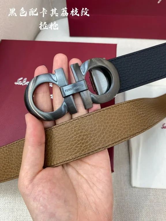 View 4 of Refined Leather Belt with Ferragamo-Style Hardware - Luxury Belt