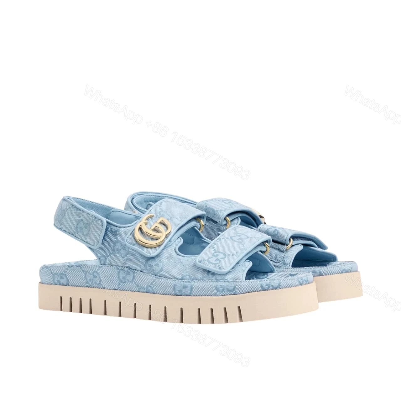 GUCCI WOMEN’S SANDAL WITH DOUBLE G LIGHT BLUE 816630 FAD9G 4956 — view 1
