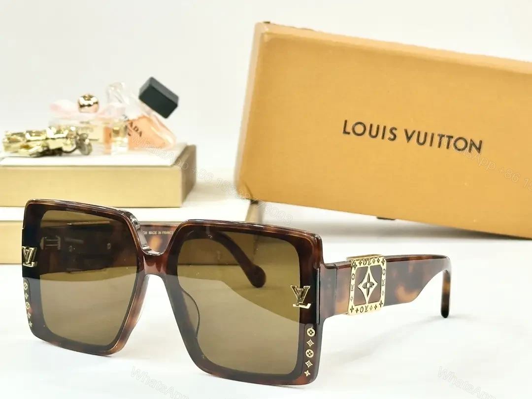 View 9 of Oversized Luxe Frame Sunglasses with LV Accents and Gold Plate