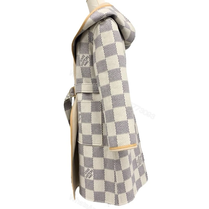 View 3 of Louis Vuitton Reversible Damier Azur Hooded Wrap Coat Beige 1A9L0P