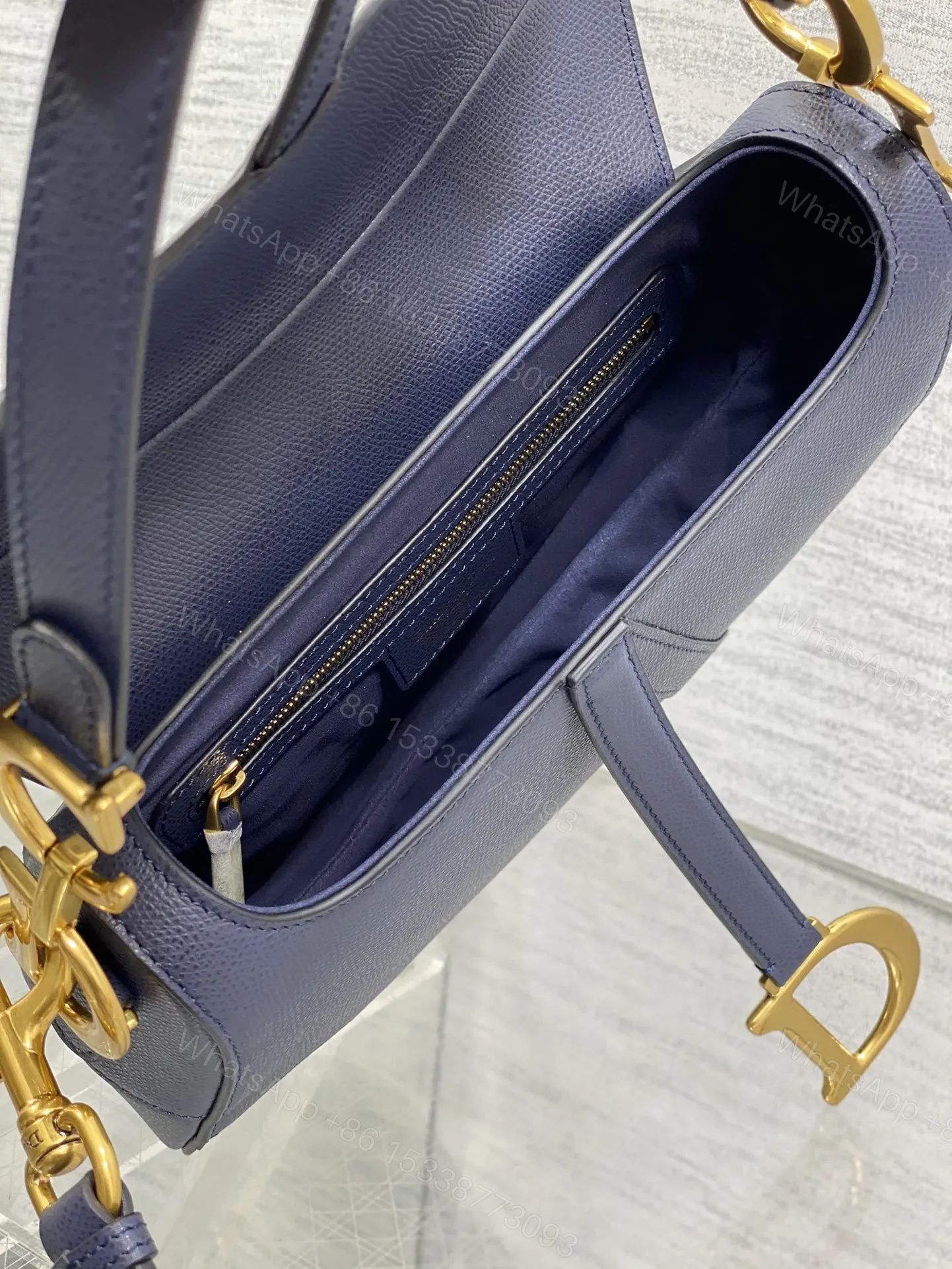 View 6 of Dior Saddle Bag in Deep Ocean Blue Gold Hardware
