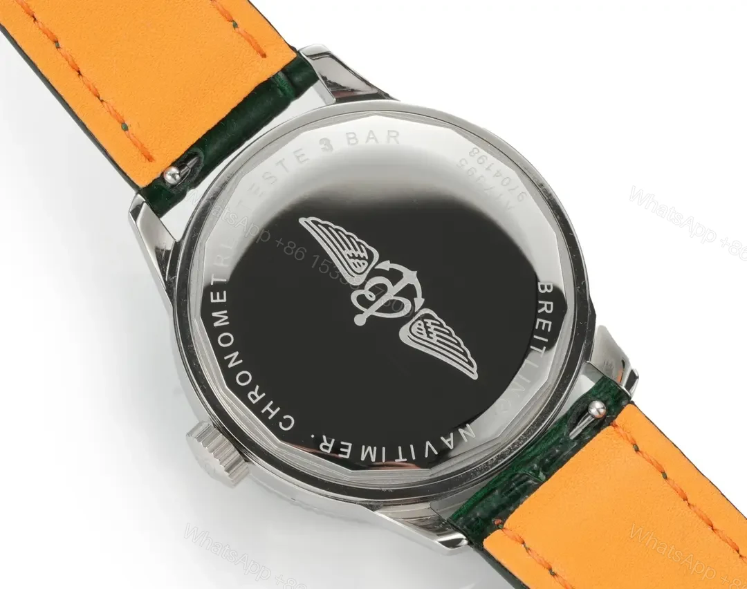 View 9 of OM Factory Breitling Women’s Navitimer Automatic Watch – Green Dial, Green Leather Strap, 35mm Stainless Steel Case