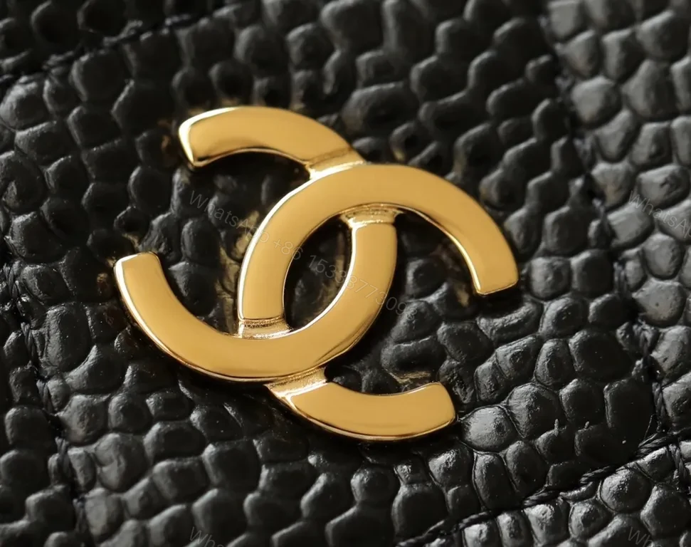 View 5 of Premium Quilted Wallet: Gold Logo, Caviar Leather, Compact Luxury