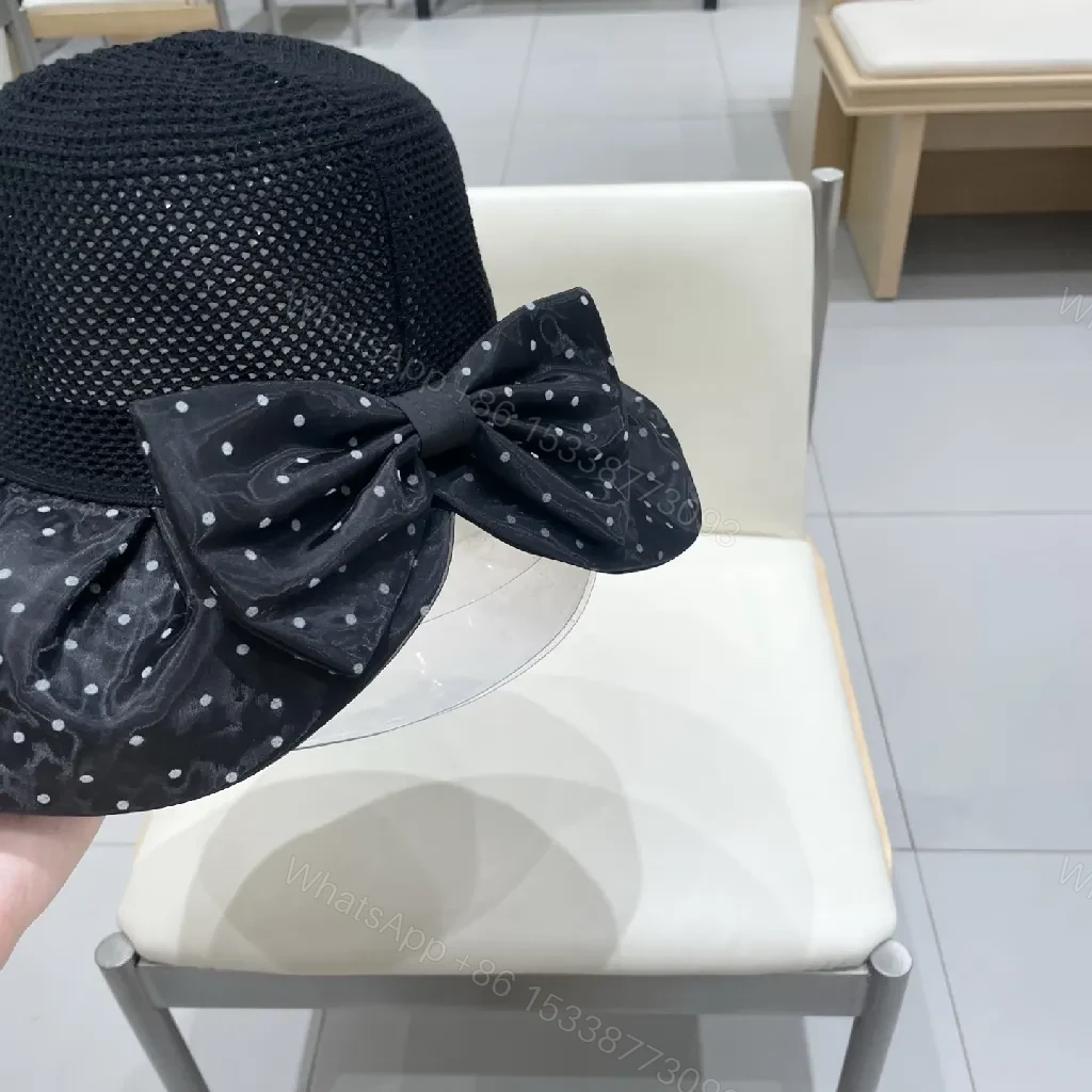 View 2 of Black Mesh Fedora with Polka-Dot Pleated Band Fashion Hat