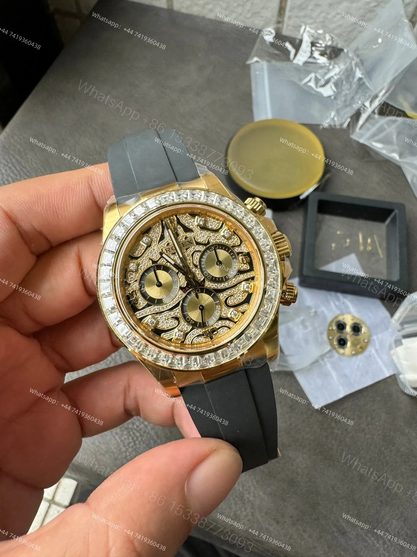 View 3 of Rolex Daytona 116588TBR 1:1 Replica – 18K Gold Eye of the Tiger Diamond Dial Super Clone 4130