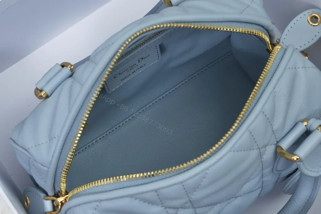 View 8 of Soft Blue Quilted Mini Satchel - Dior-Inspired Luxury Bag
