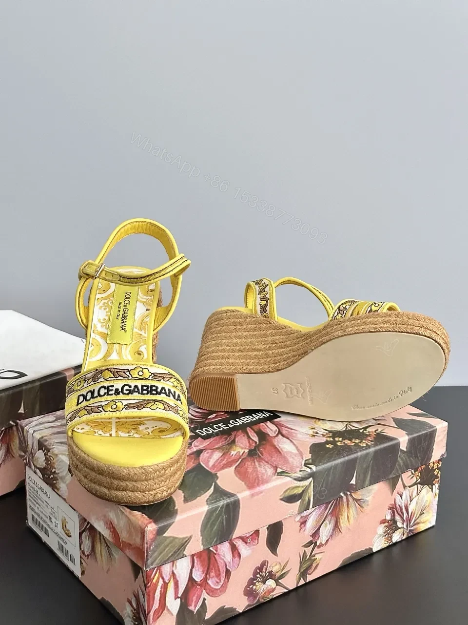View 4 of Yellow Velvet-Logo Platform Sandals: Bold Summer Statement Pair