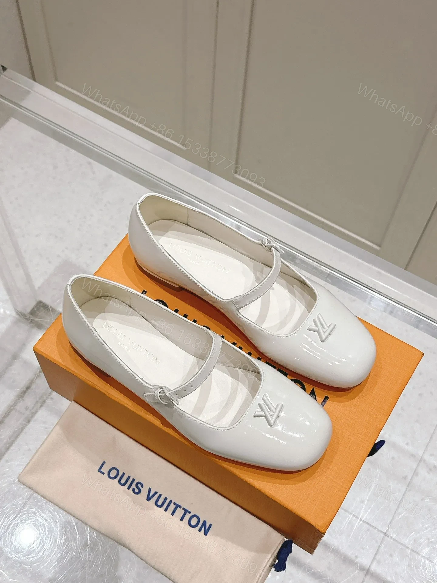 View 3 of LV Women White Patent Leather Mary Jane Heels